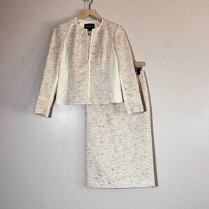 Lafayette 148 New York Tweed Zipper Jacket & Pencil Skirt Suit Set Womens Size 0